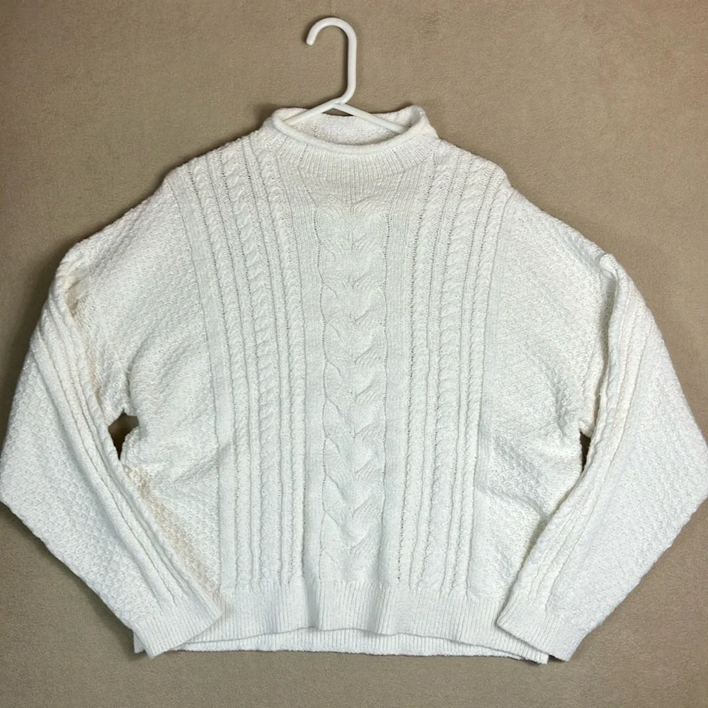 J Crew Roll Neck Cable Knit Ivory Comfy Sweater Cardigan Women’s size 2X